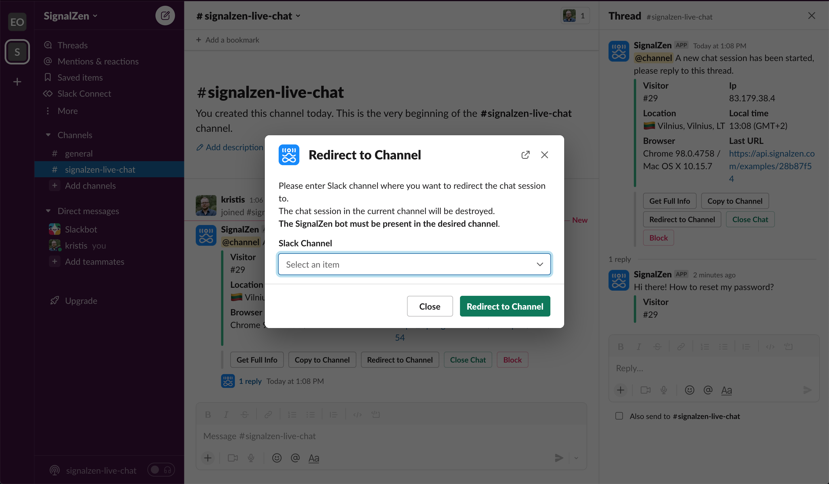 Redirect/Copy chat sessions within Slack to your desired channels