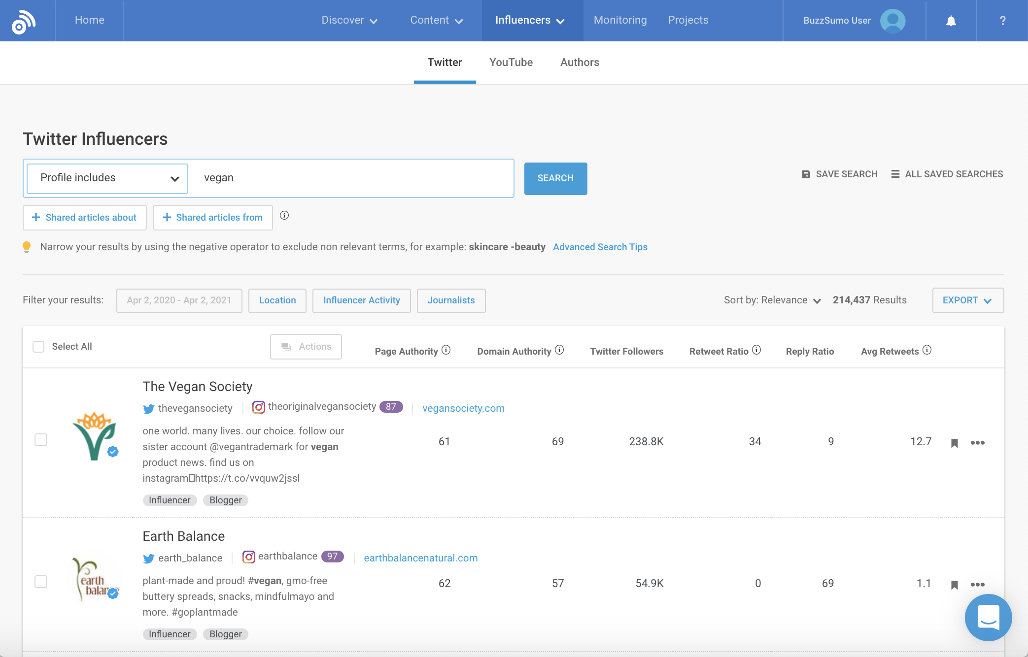 BuzzSumo Software - Influencer Search - Discover the accounts that influence your audience across Twitter, YouTube and the web. Use BuzzSumo’s new Journalists Tool to identify relevant journalists and make better media connections, faster.