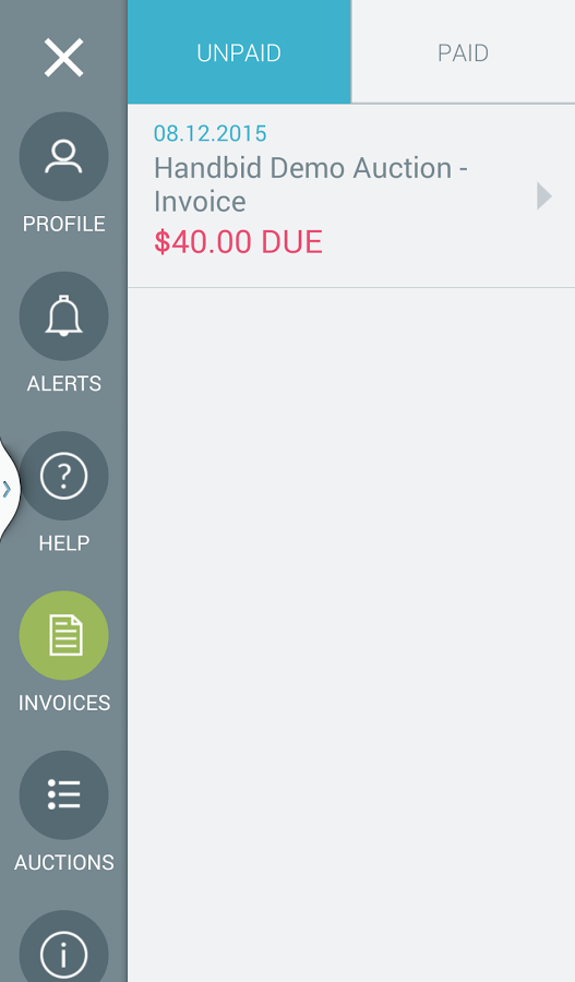 Handbid Software - Invoices can be paid directly through the Handbid app