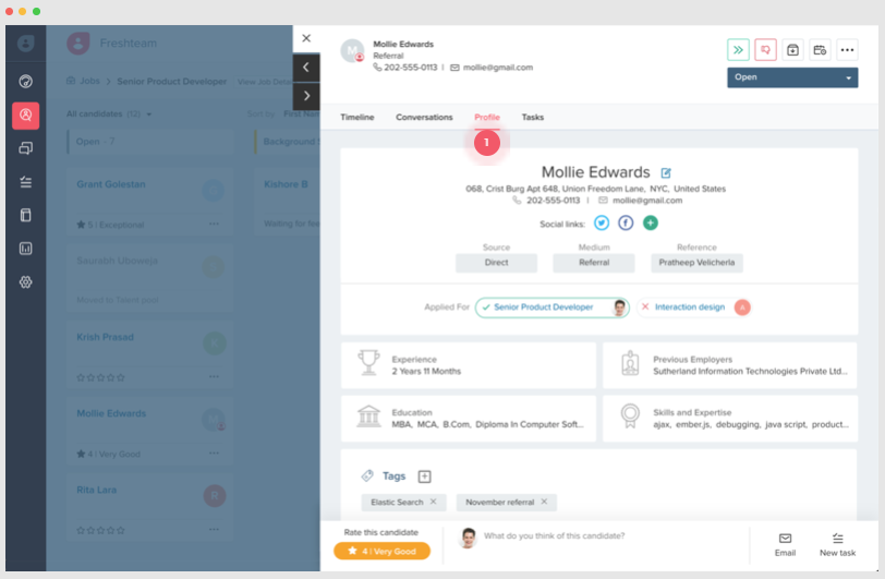 Freshteam Software - Candidate profiles contain important information to help create a personalized, contextual conversations