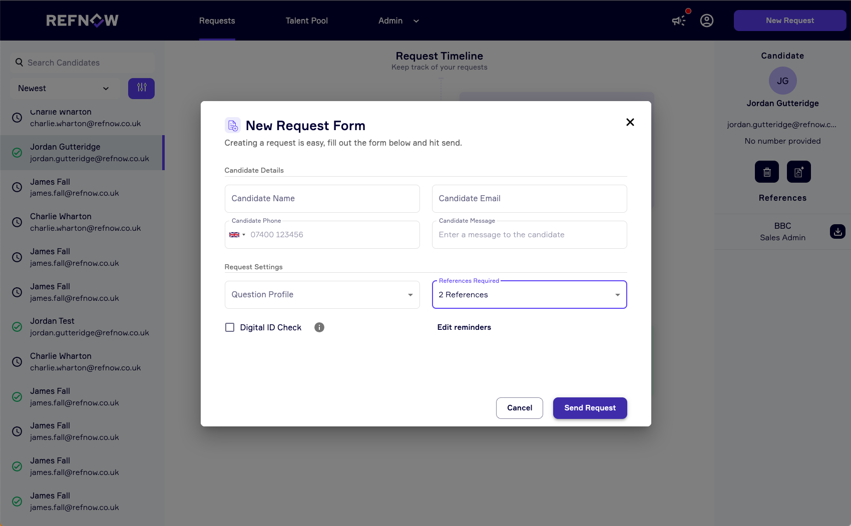 RefNow Software - Create a new request