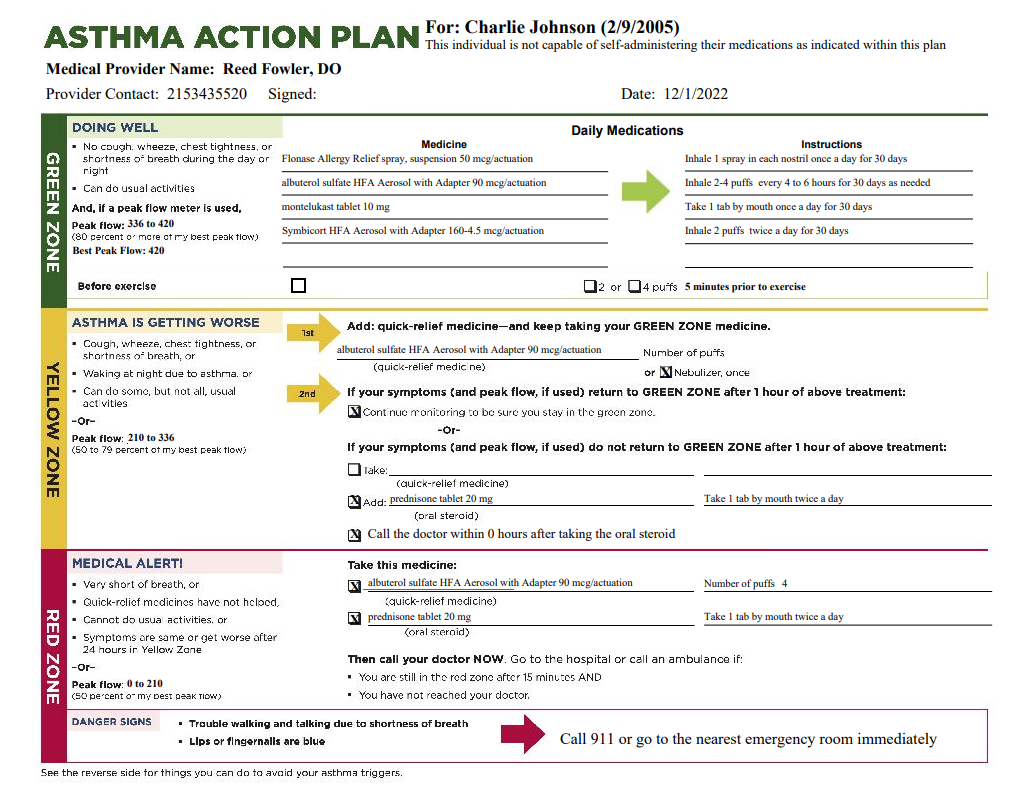 Completed asthma action plan