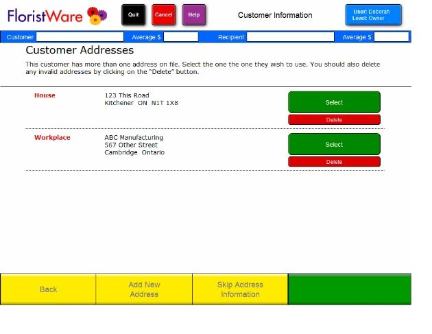 FloristWare Software - Add and save multiple addresses for the same customer with FloristWare