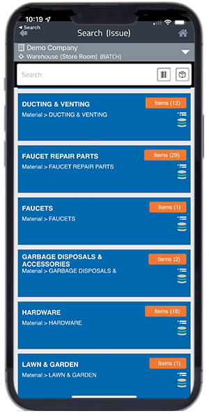 MarginPoint screenshot: inventory on hand and available for issue 