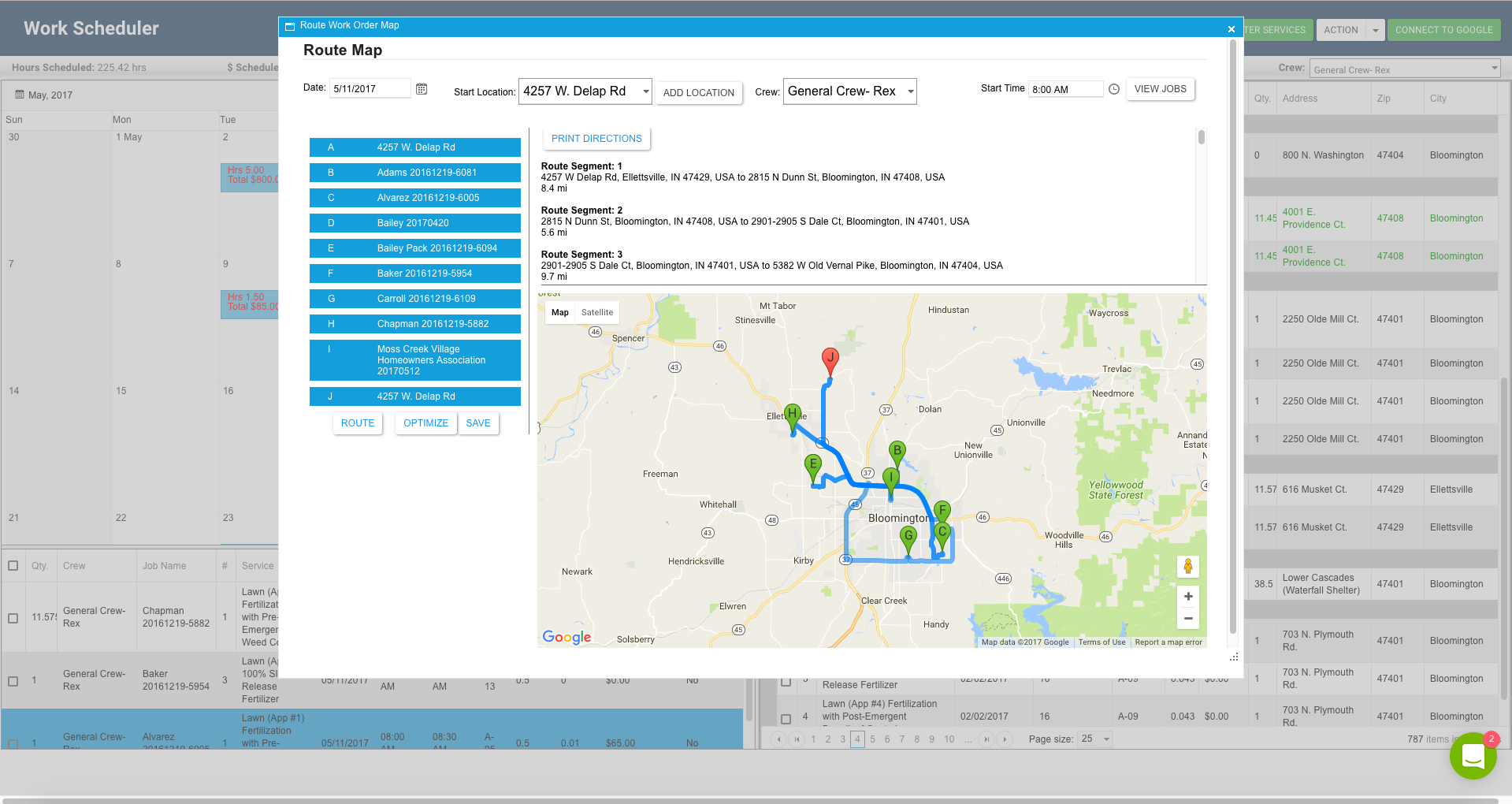 Just one click to organize all jobs in the best possible route/order, showing crews the fastest way to each job site