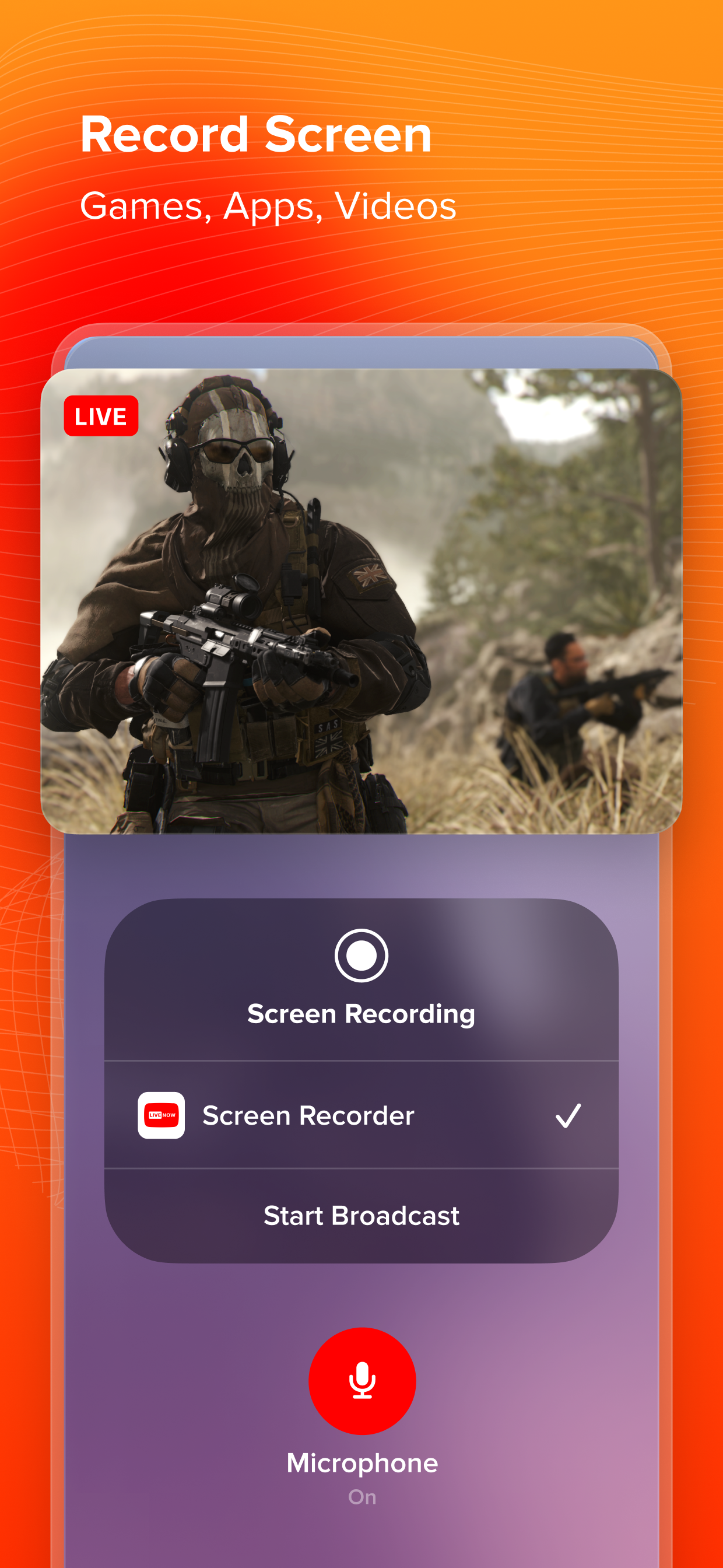 Screen Recording feature for games, apps, videos streaming