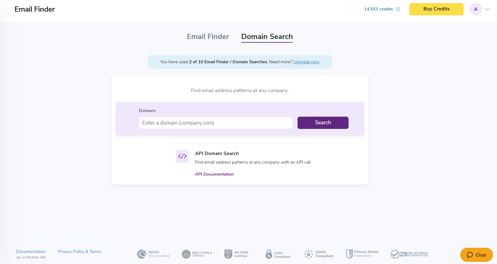 Zerobounce Email Finder domain search