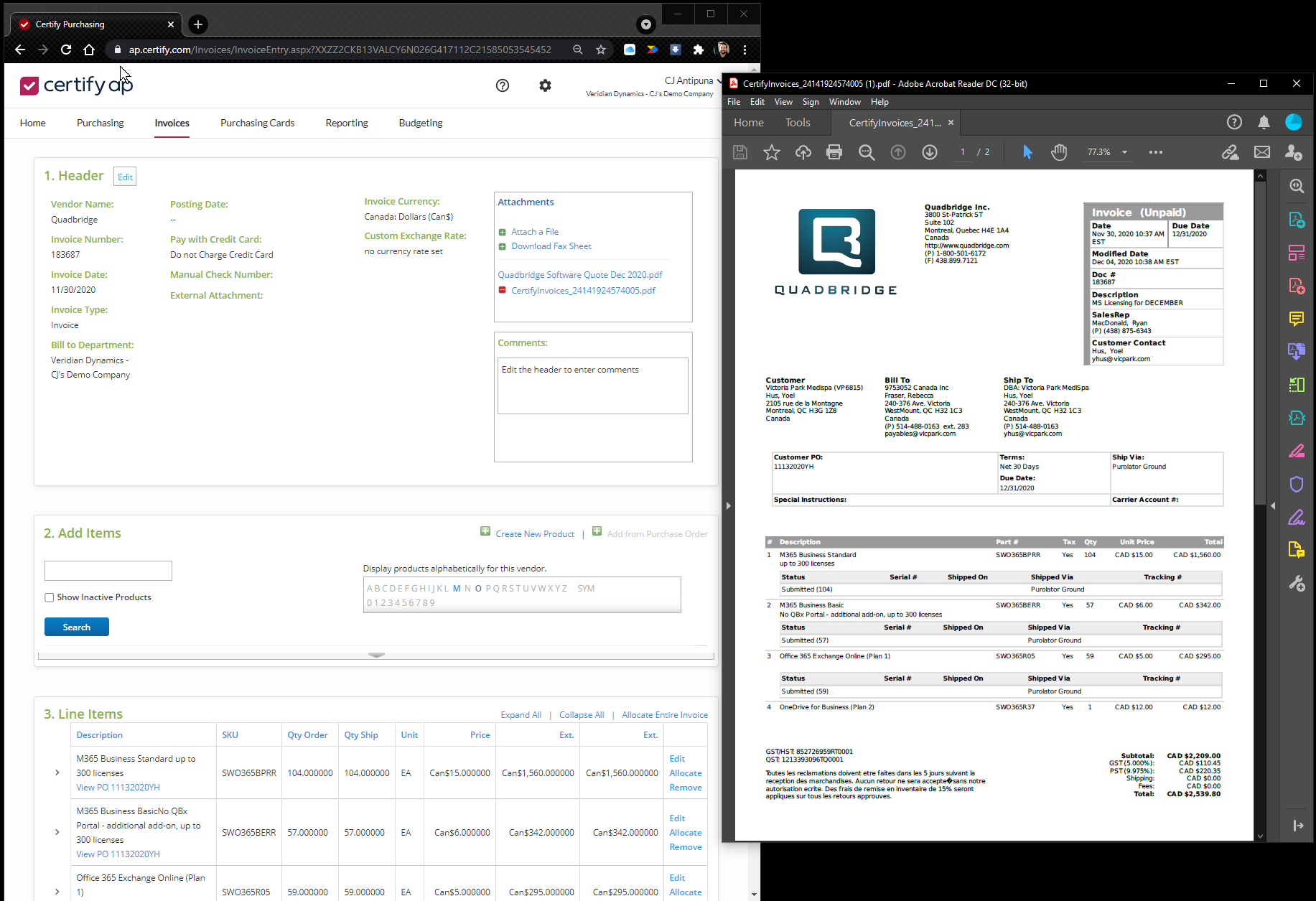 Emburse Certify AP Software - Invoice matching process with EmburseCertify AP
