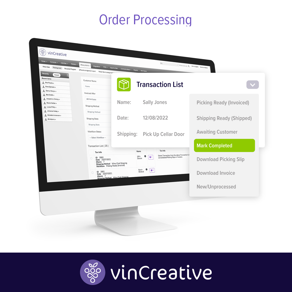 Fast Order Processing - Process Wine Club orders in batches or Individually. Filter by sales channel or sub channel. Access to stock substitution, automation of invoices and printing of picking slips is only one click away.