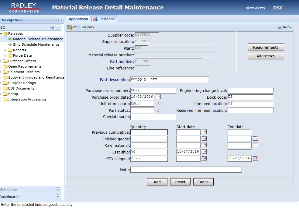 material release detail maintenance portal