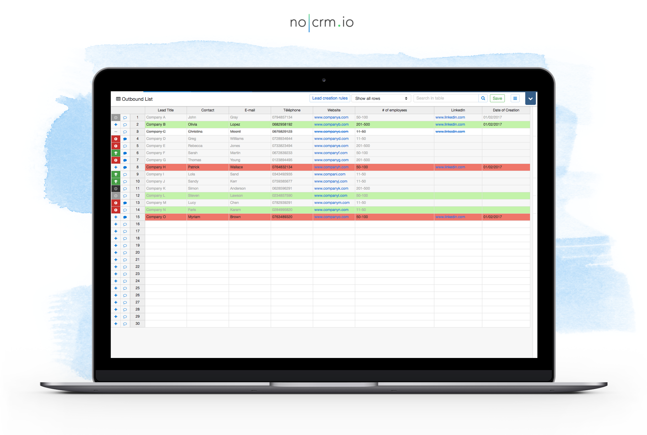 noCRM.io Software - View the prospecting list