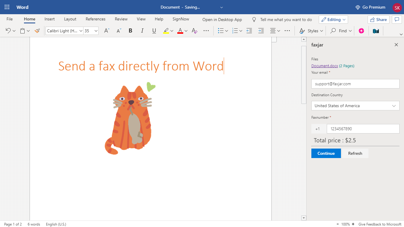 Faxjar Microsoft Office Add-In