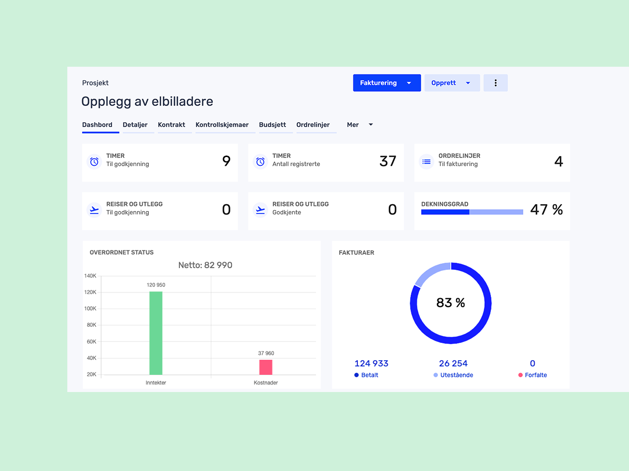 Tripletex screenshot: Tripletex project tracking