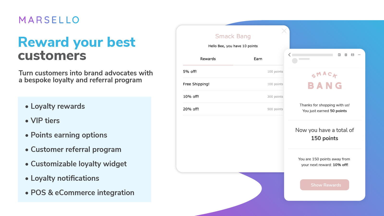 Marsello Software - Reward your customers with a customizable loyalty and referral program, VIP tiers, notifications and more.