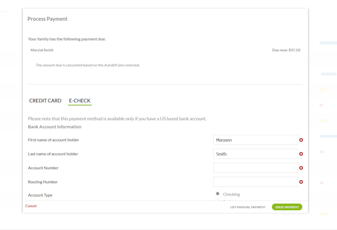 Regpack screenshot: Payment checkout form
