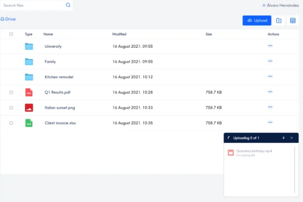 Internxt Drive screenshot: Internxt Drive upload files
