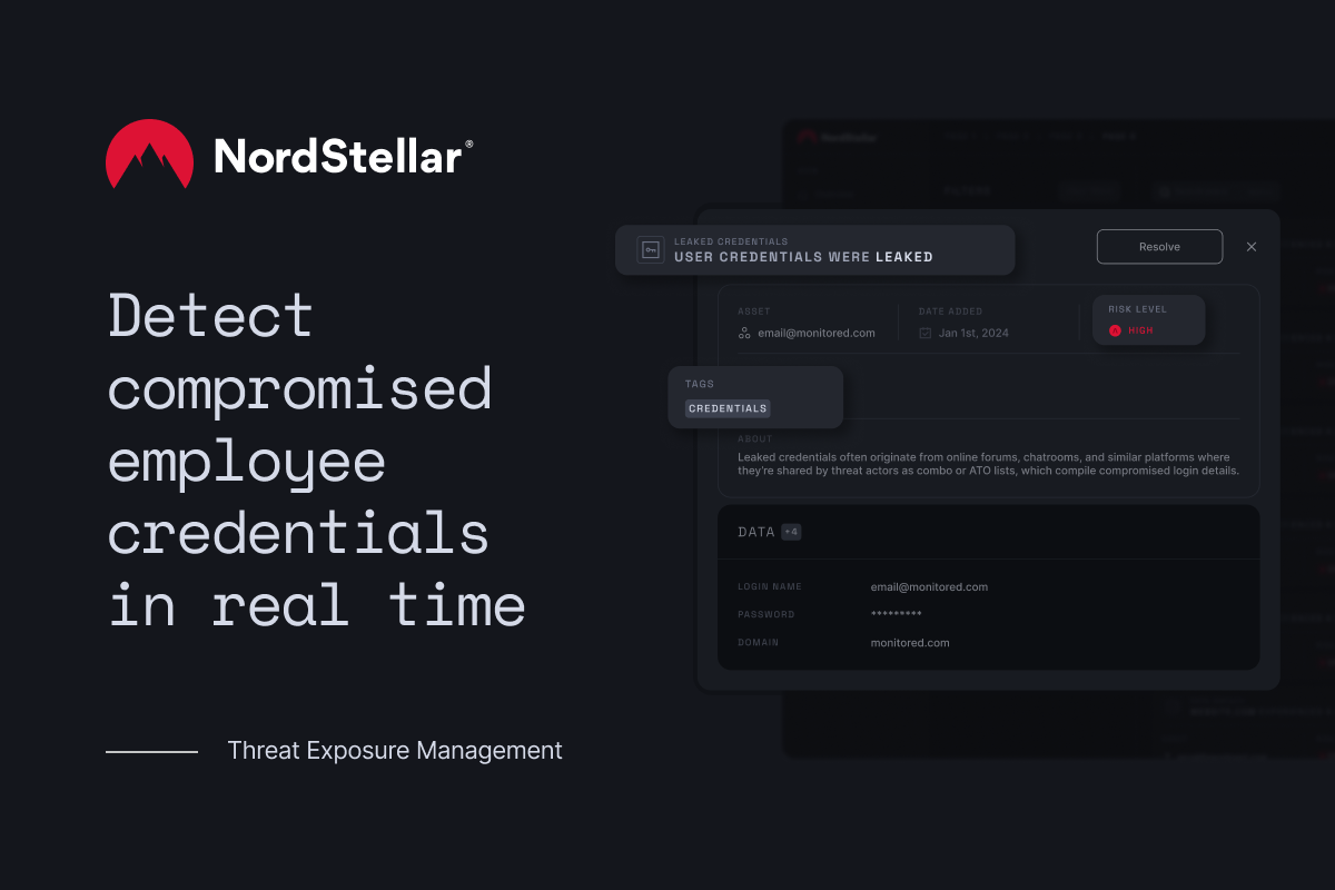 NordStellar screenshot: Detect compromised employee credentials in real time.