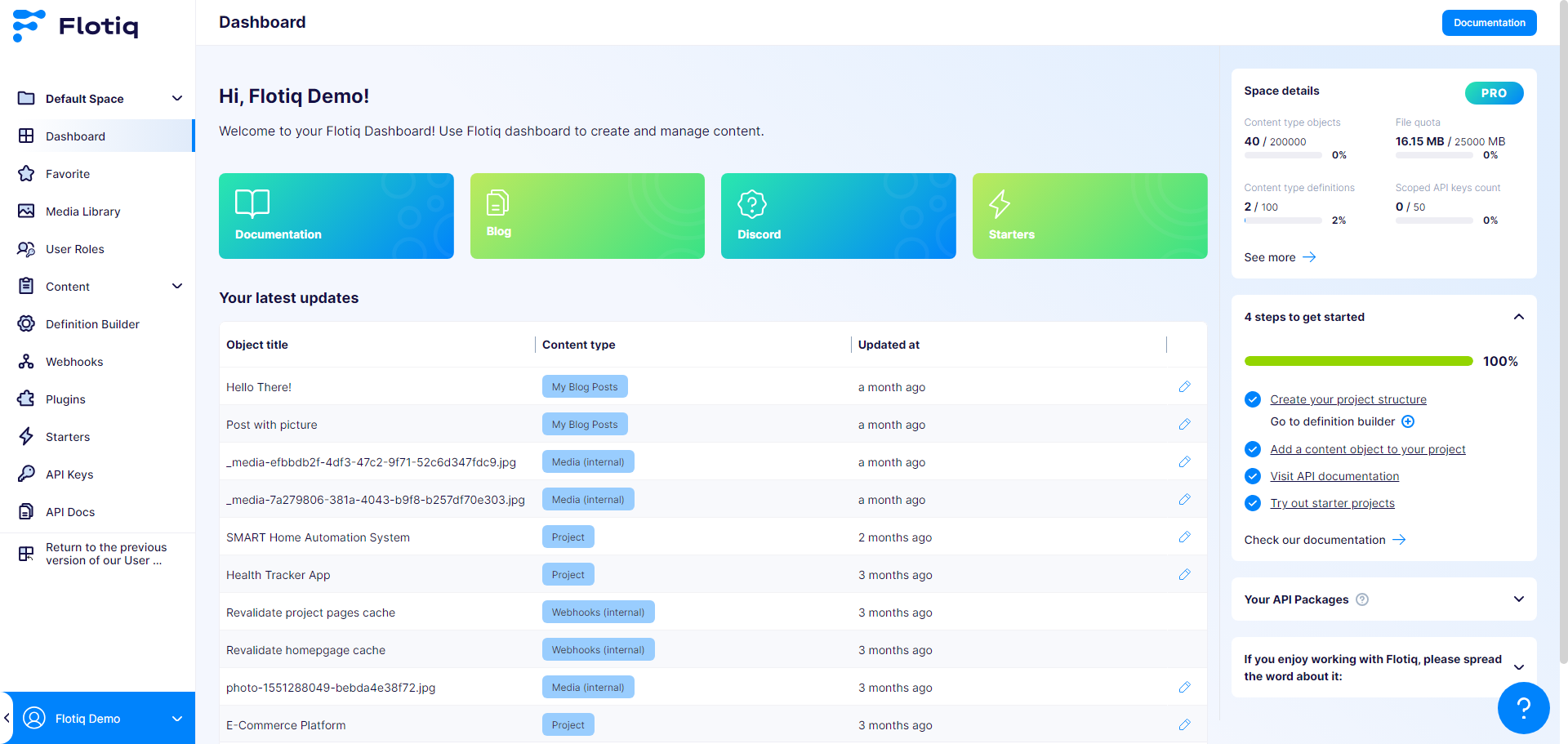 Flotiq Software - Flotiq dashboard