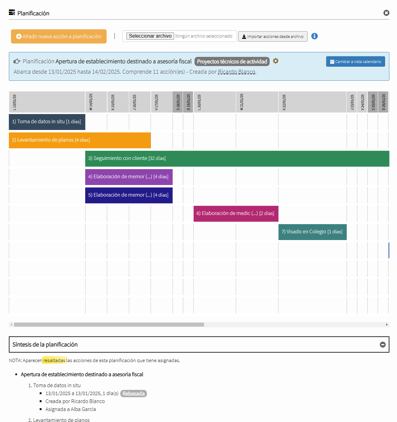 Cronogramador screenshot: Cronogramador planner module