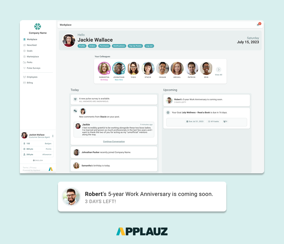 Applauz Recognition Software - Company Workplace page