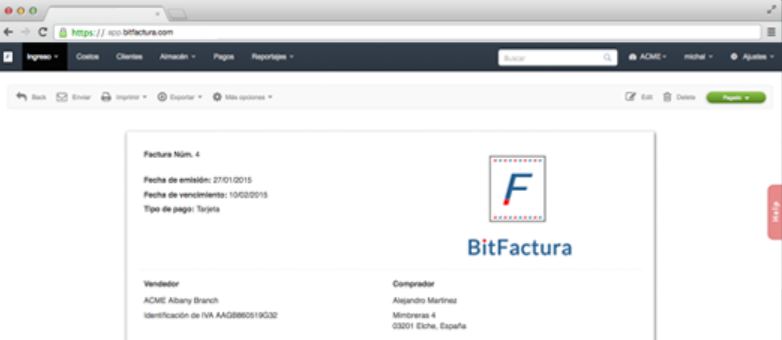 BitFactura screenshot: BitFactura invoice