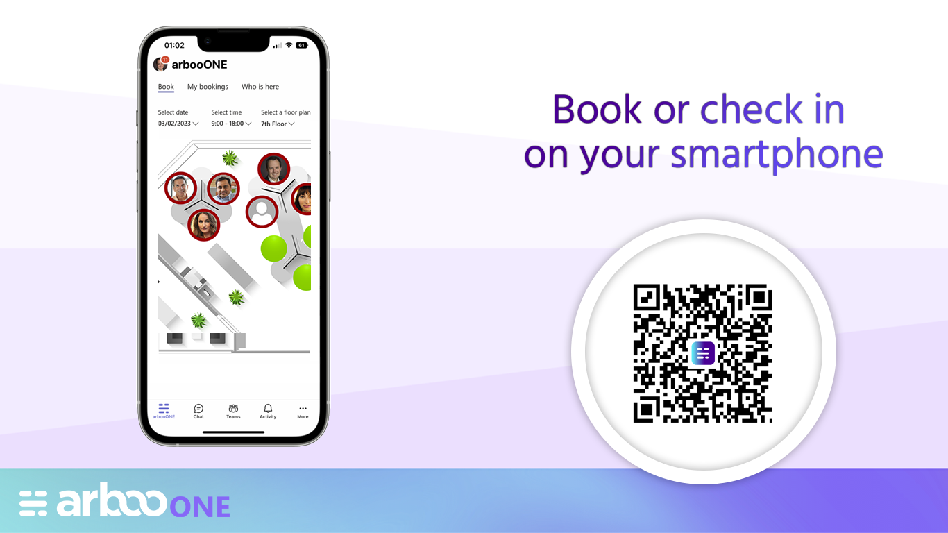 Use your smartphone to check in or to book a resource ad-hoc