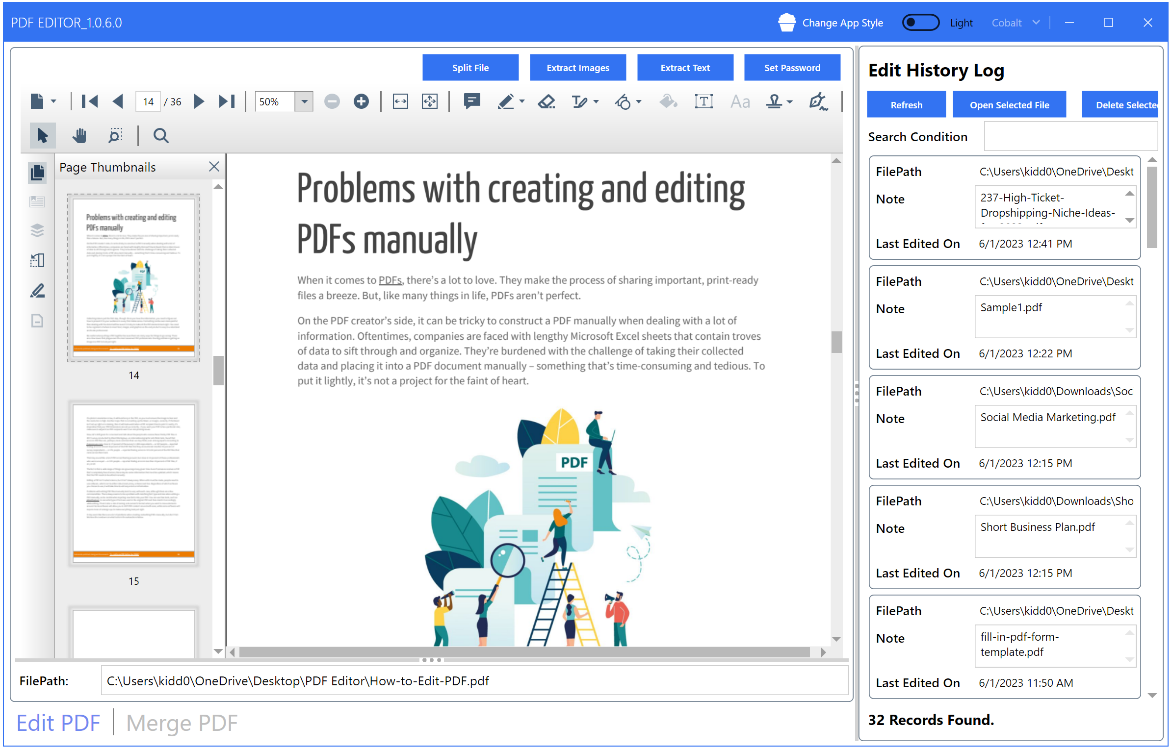 C2W PDF Editor Software - C2W PDF Editor edit history log