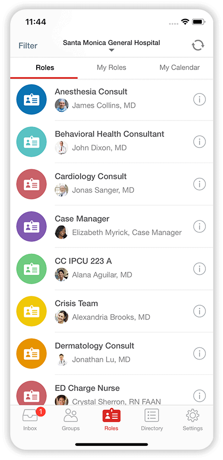 TigerConnect Physican Scheduling Software - The TigerConnect Roles feature lets staff find who's on-call by Role so the wrong doctor doesn't get called in the middle of the night!