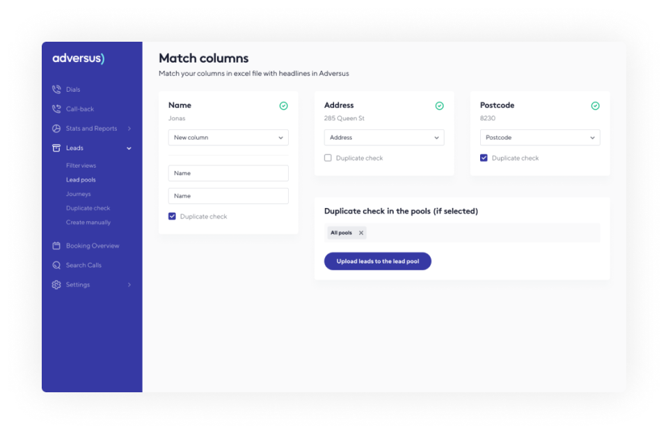 Adversus leads upload screenshot