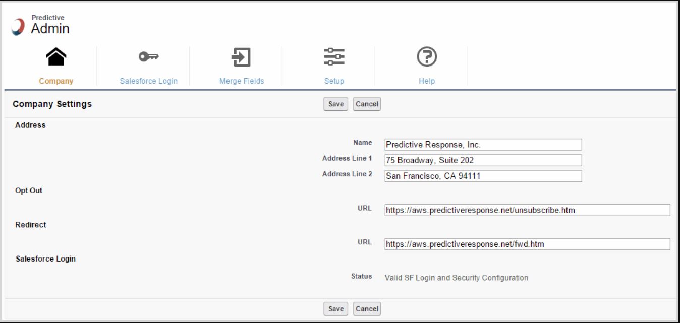 Predictive Response Software - Predictive Response company settings