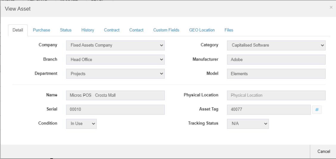 CASM Software - Asset Info