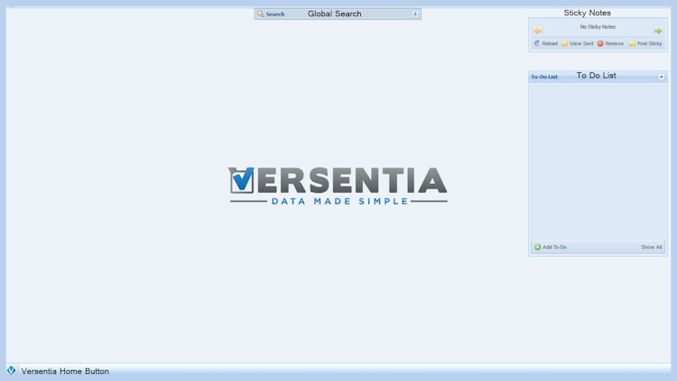 Versentia screenshot: Versentia's home screen includes sticky notes and a to-do list to remind users of their tasks