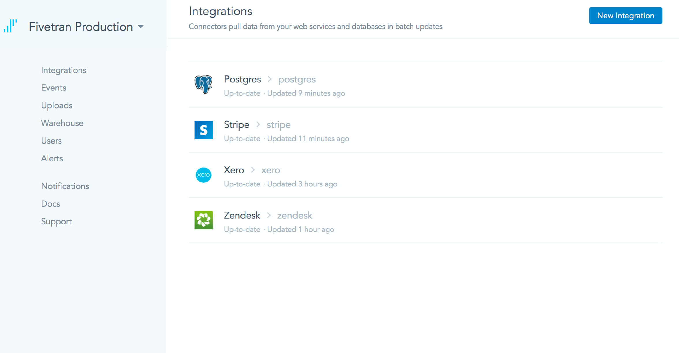 Fivetran Software - Fivetran supports integrations with Postgres, Stripe, Xero, & Zendesk, allowing users to pull data from their web service & databases in batch updates