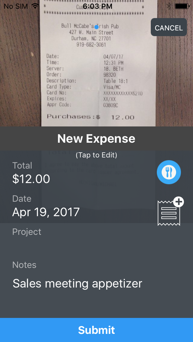 Upload receipts from mobile device