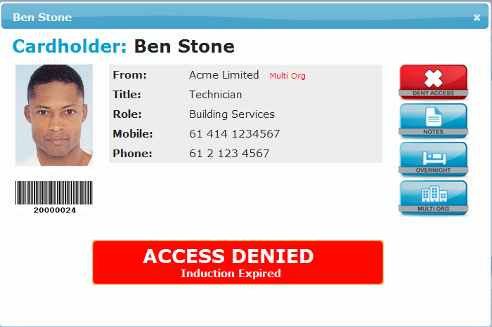 Manage access through compliance including Inductions with instant warnings