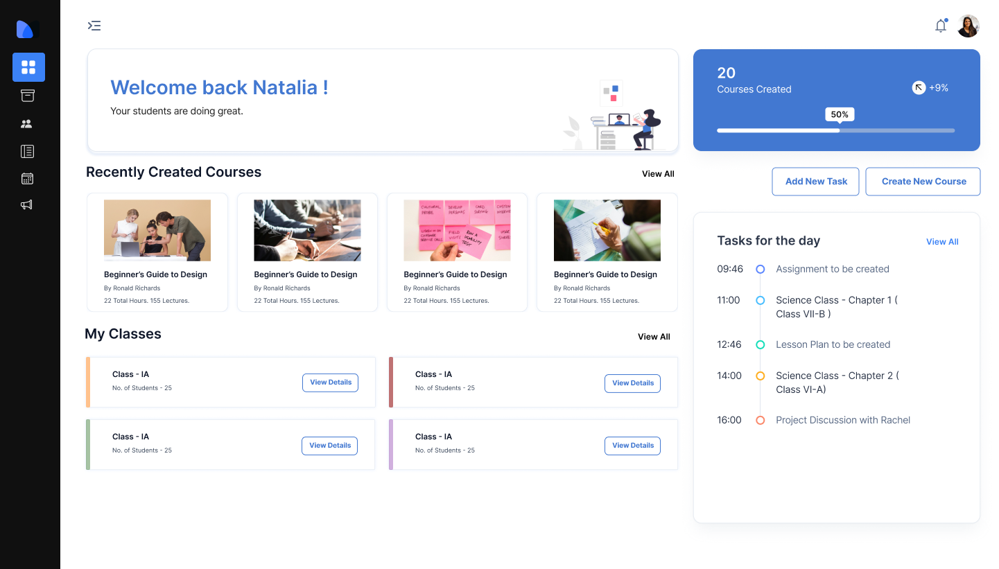 Learning Enterprise Solutions screenshot: Learning Enterprise Solutions teacher dashboard