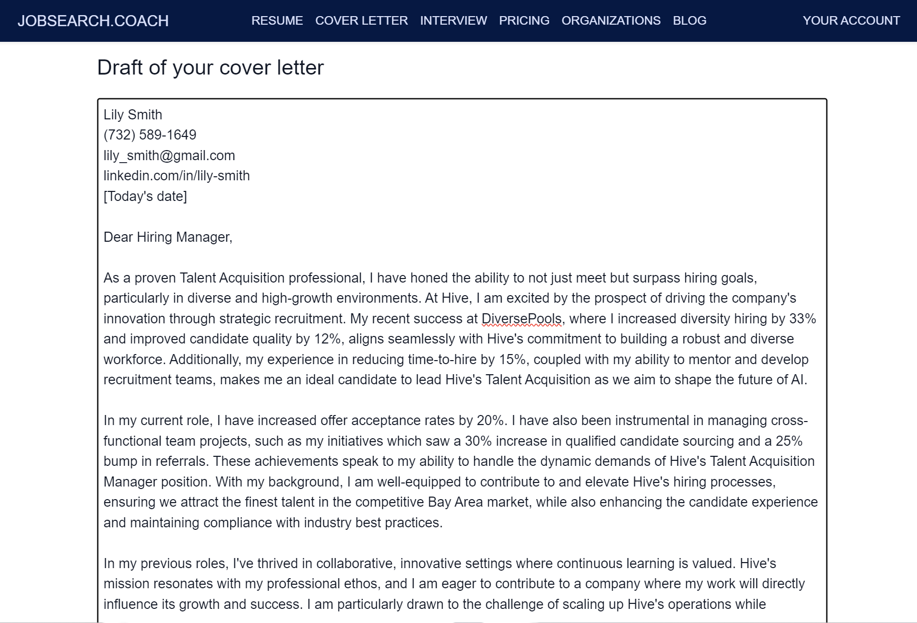 JobSearch.Coach AI-generated cover letter
