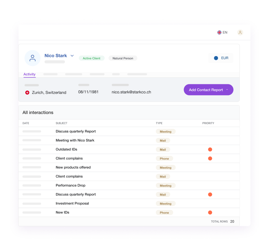 etops Wealth Discovery screenshot: etops Wealth Discovery client management