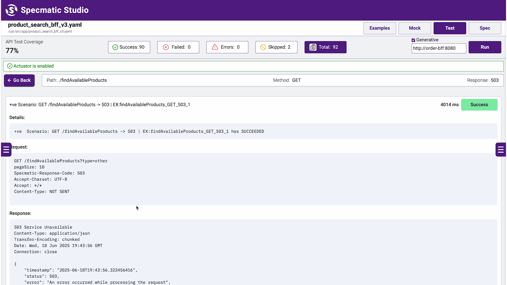 Specmatic screenshot: Specmatic studio