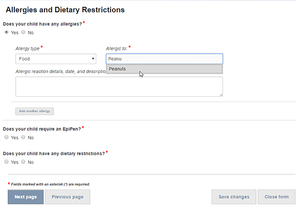 CampBrain Software - CampBrain allergies and dietary restrictions