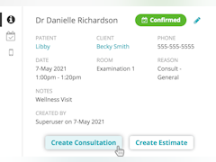 IDEXX Neo Software - Appointment Hover: Review reason for visit or create a consult or estimate with one click. - thumbnail