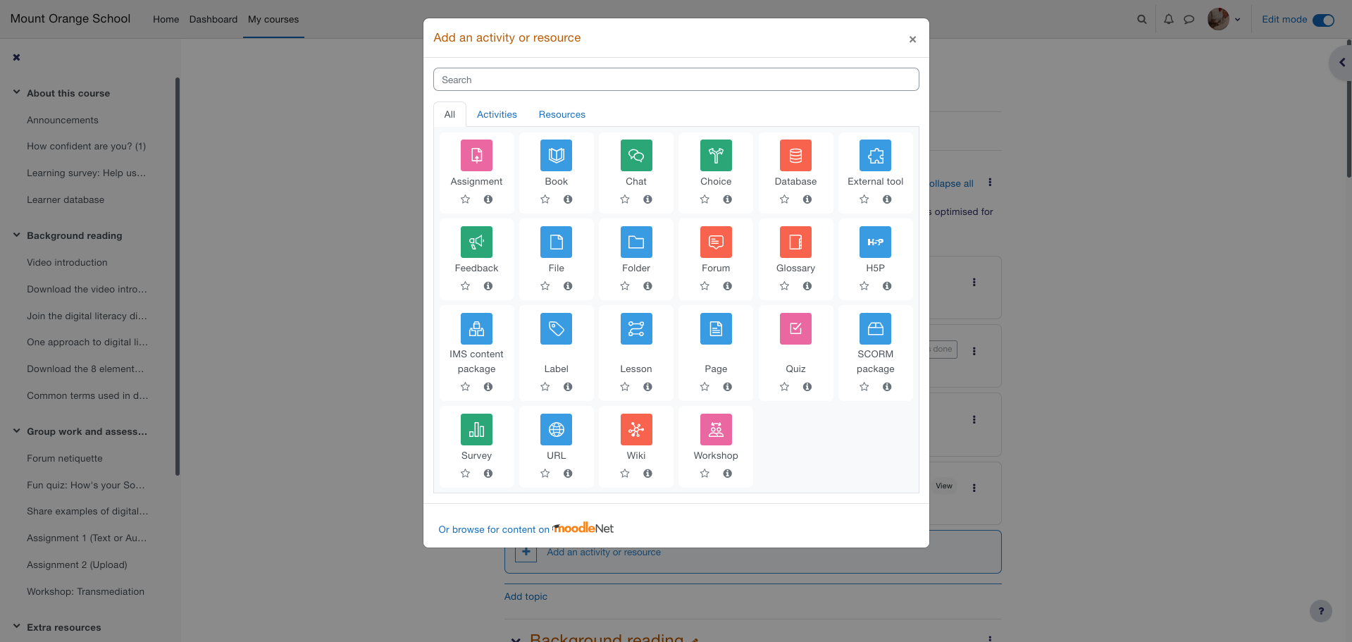 Moodle Software - Activities and resources