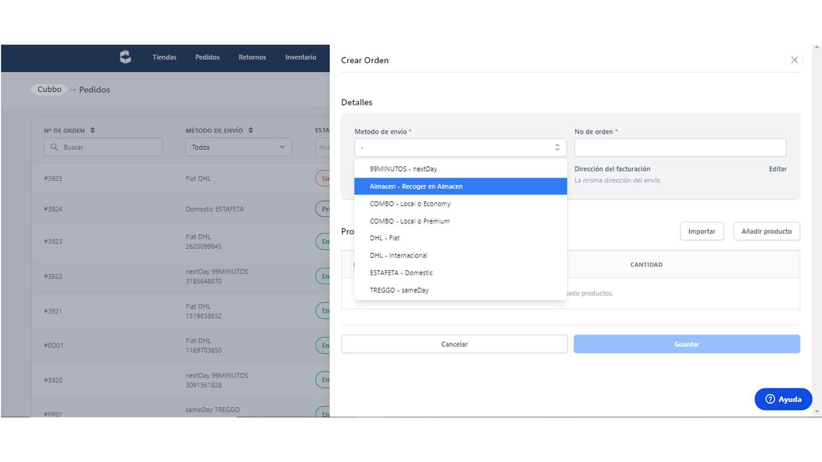 Cubbo screenshot: Cubbo create orders