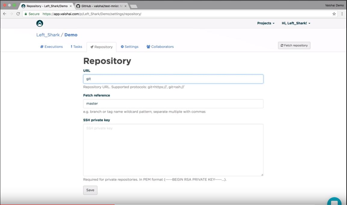 Valohai Software - The new project homepage lets users add URLs, references, SSH private keys, and more