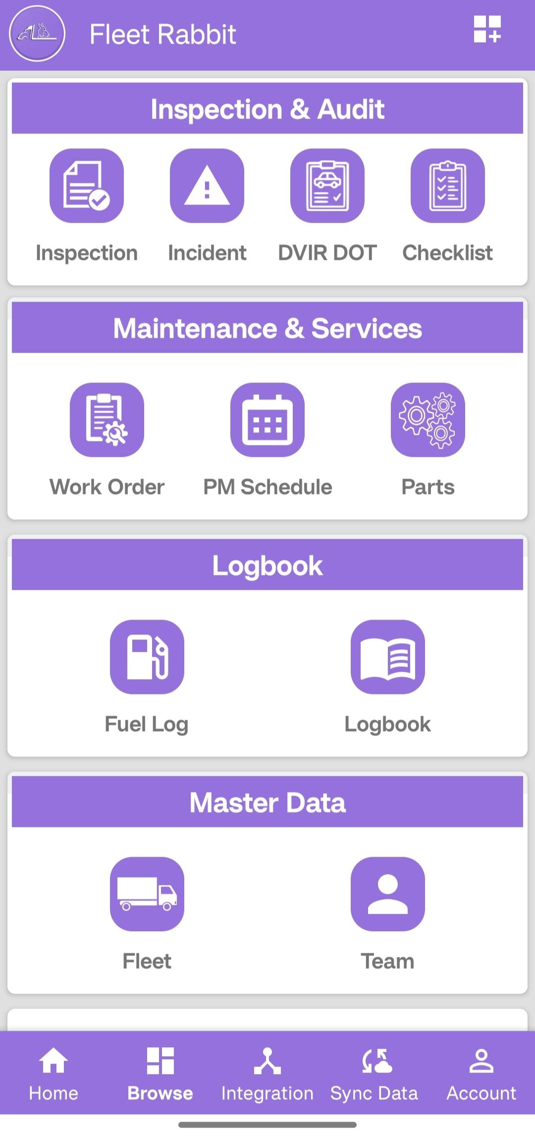Fleet Rabbit screenshot: Homepage - Where all features are easily accessible at your fingertips