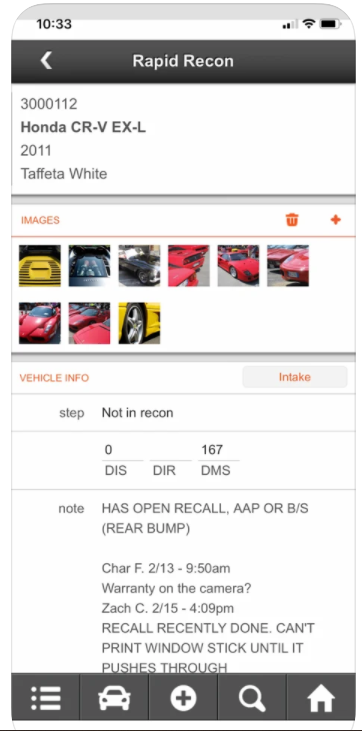 Rapid Recon Software - Rapid Recon vehicle details