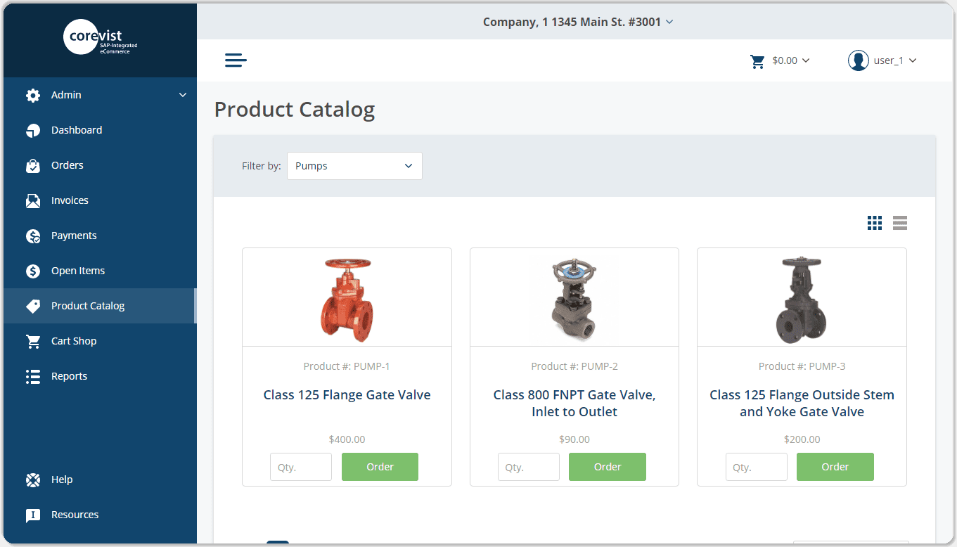 Corevist catalog with real-time SAP data