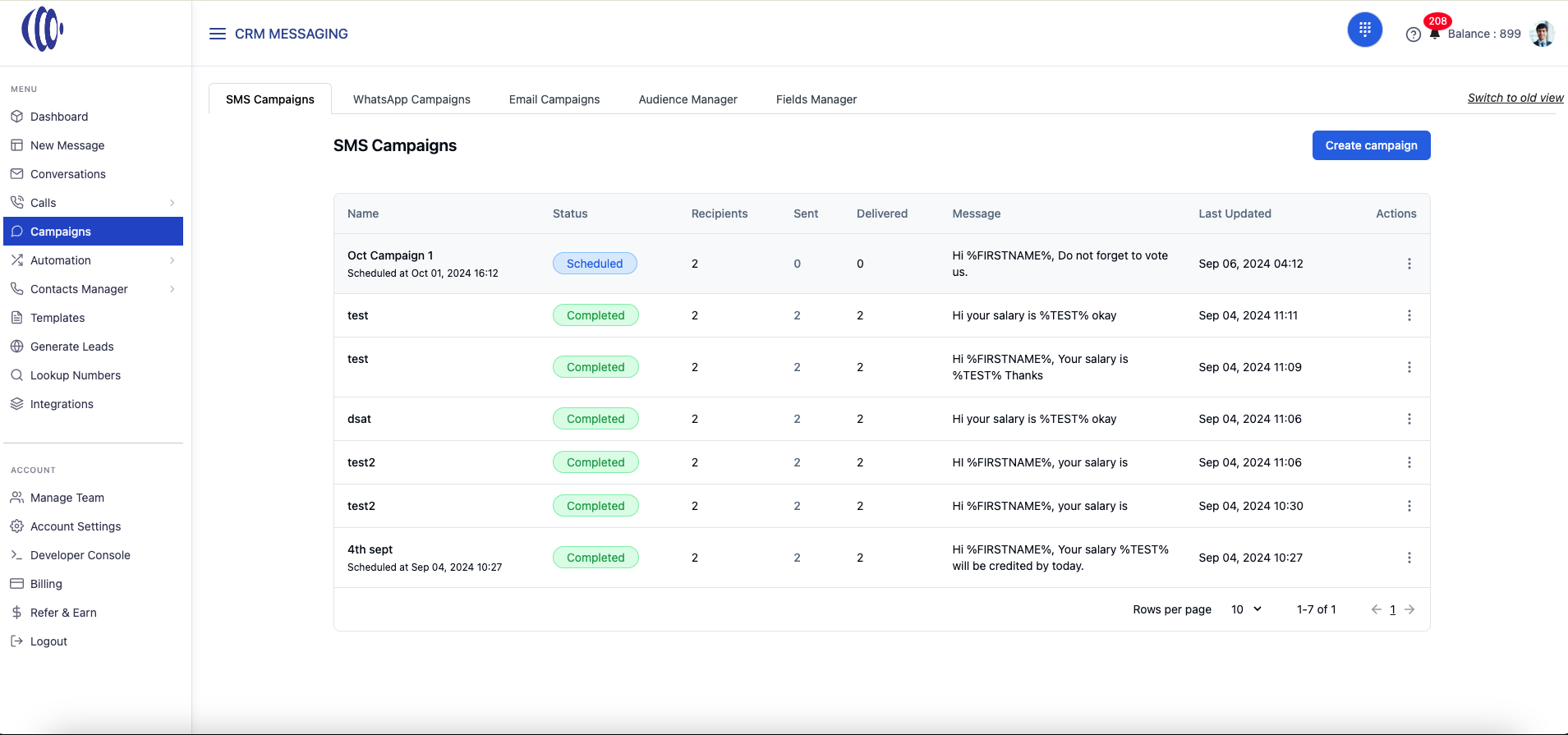 CRM Messaging Software - Campaigns
