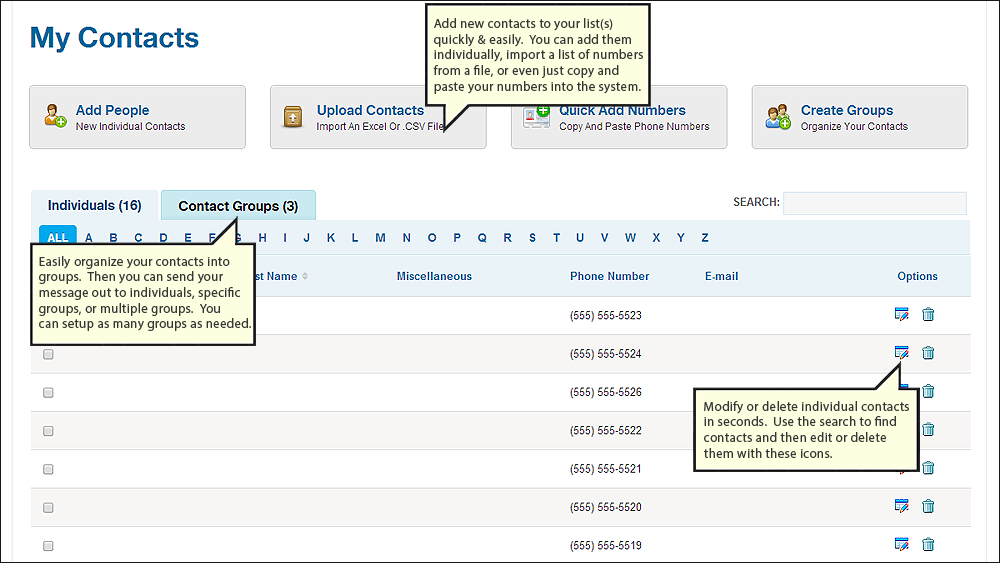 DialMyCalls contacts list screenshot