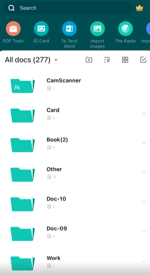 CamScanner file lists